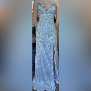 Elegant Blue Sequin Gown with Slit